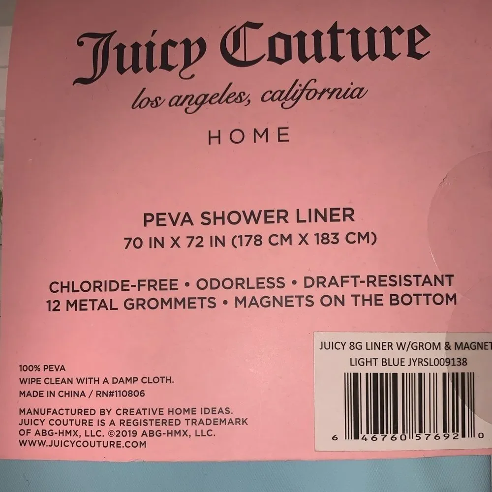 NWT Light Blue Juicy Couture Shower Curtain/Liner